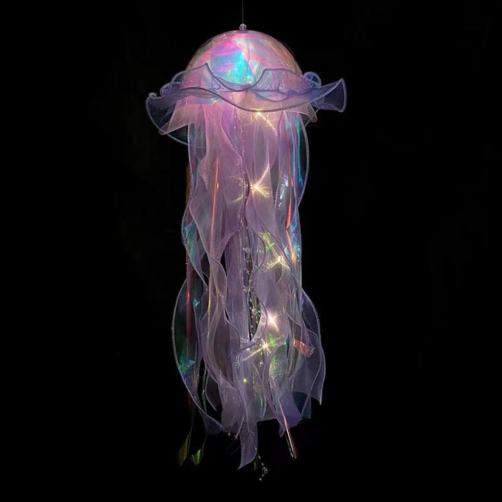 Portable LED Jellyfish Lantern Glitter Hanging Jellyfish Lanterns with Bright Strip Bedroom Decor Supplies Gifts for Kids Girls