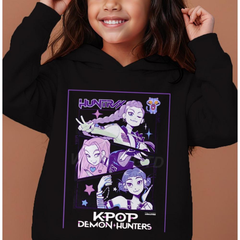 

KPop Demon Hunters Hoodies Girls Boy Casual Tops 2025 Movie Graphic Sweatshirt Fashion Pullover K-Pop Demon Hunters Kids Clothes 110