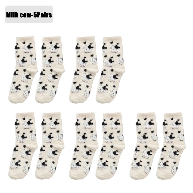 1-20Pairs Winter Warm Padded Socks Thick Mink Plush Cartoon Socks for Girls, Soft Skin-Friendly Home Sleep Socks for Autumn