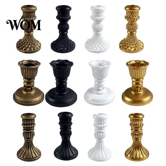Candle Decor Vintage Taper Holder, Nostalgic Resin Candlestick Decorative Dining Table Holder Stand for Wedding Party Dinning Centerpiece French Style