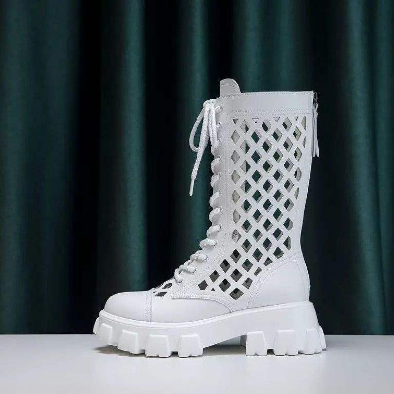 

New soft leather hollow 2025 spring and summer hole Martin boots thick-soled non-slip fashionable versatile high-top women s cool boots 40