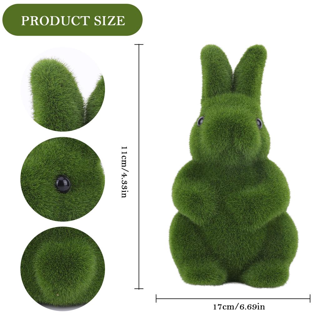 2Pcs Decorative Artificial Grass Bunny Figure Flocking Moss Rabbit Statue Easter & Spring Atmosphere Decor for Home Garden Patio