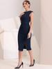 Allegra K Women's Navy Blue Sheath Pencil Dress, Round Neck, Slim Fit, Sleeveless, Workwear, Size S