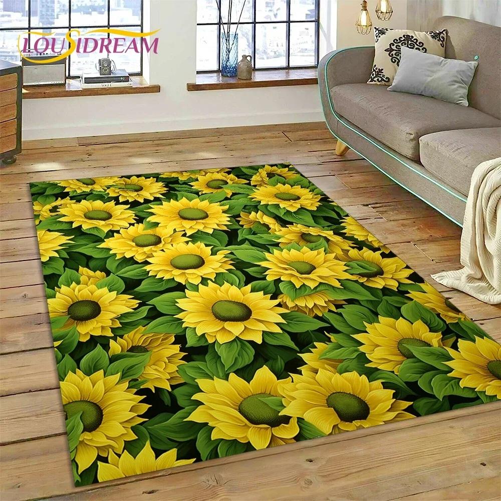 3D Dream Sun Flowers Nordic Daisy Carpet Rug for Bedroom Living Room Home Sofa Decoration,Children Game Large Decor Floor Mat