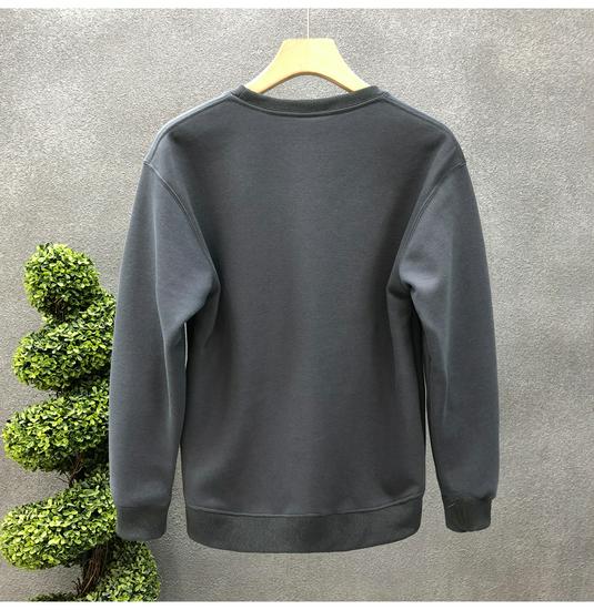 Men's Winter Fleece-Lined Sweatshirt: Solid Color, Round Neck, Long-Sleeve, Available in White & Black. Perfect for Spring and Autumn.