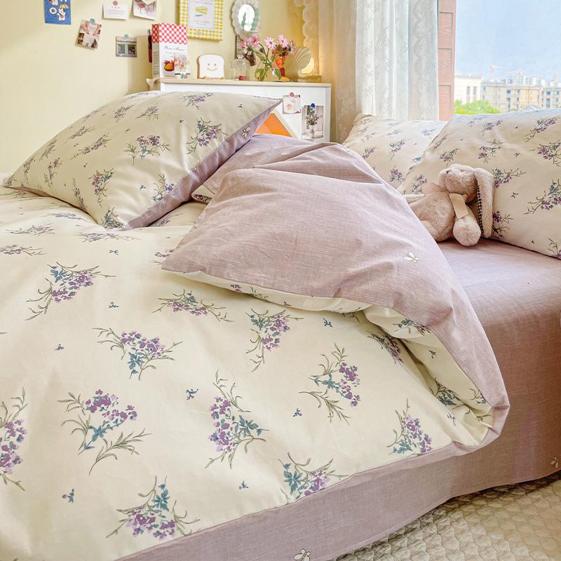 Pure Cotton Printed Four-piece Set, Pure Cotton Bed Sheet, Quilt Cover, Small Fresh Three-piece Set, Bed Home Thickened Quilt Cover