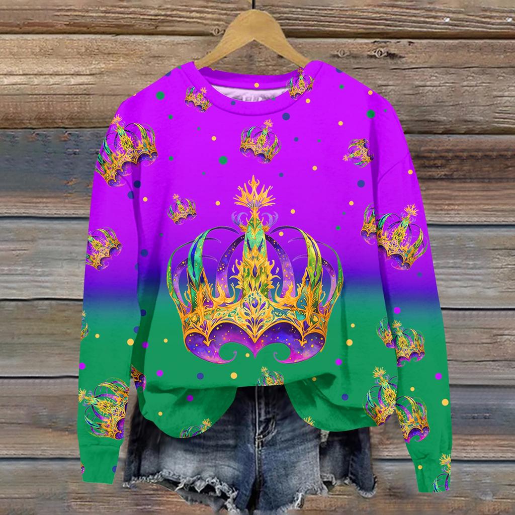 Damenmode Bedrucktes Langarm Locker Rundhals Sweatshirt Top