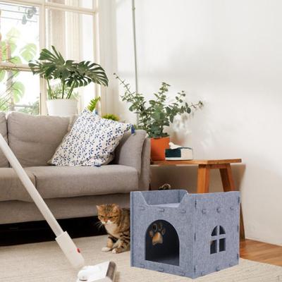 Pet Cat Nest Hideout,Removable Cozy Self Warming Snooze Autumn Winter Cats House Cube Bed for
