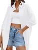 Women's Oversized Button Down Blouse Long Sleeve Stand Collar Loose Casual Top with Pockets