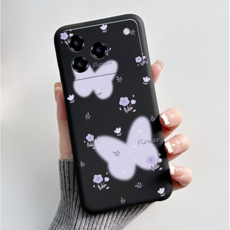 Printing Pattern Case For ZTE Blade A76 4G Z2474 Soft Silicone Black Shell Cover Cute Flower Cartoon Casing