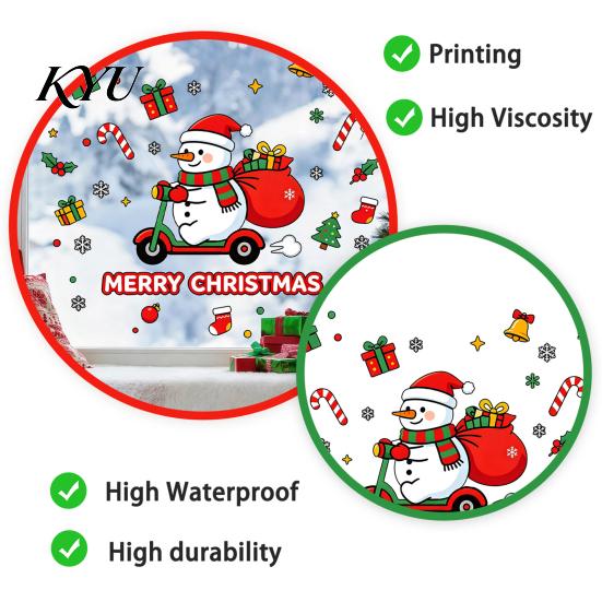 Christmas Gift Ideas Cute Snowman Scooter Static Window Cling, Cartoon Merry Glass Decorations Decal, Waterproof Sticker for Home Shop Xmas