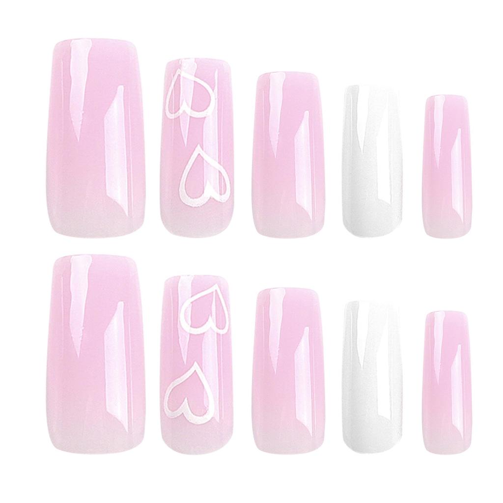 Valentine's Day Pink & White Medium Rectangle Press-On Nail Art Tips