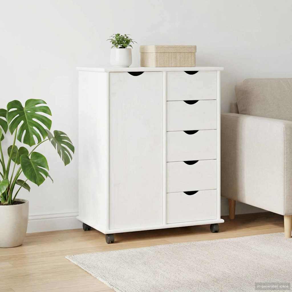 Rollcontainer mit Rädern Weiß 63,5 x 39 x 79 cm Massivholz Kiefer