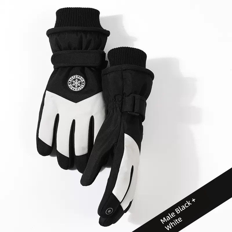 

Northeast Winter Cycling Touch Screen Ski Gloves Female Waterproof Fleece-Lined Outdoor minus 40 Degrees Cold-Proof Heattech Equipment Male Male round mark: Black + White One size