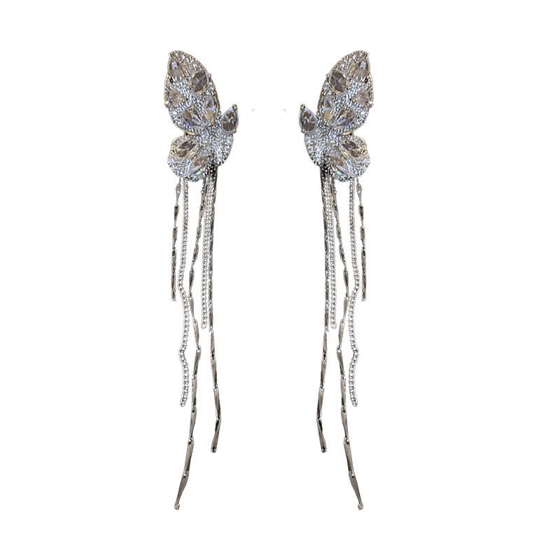 Zircon Butterfly Chain Tassel No-Piercing Ear Clip - Versatile, Light, and Luxurious Earrings