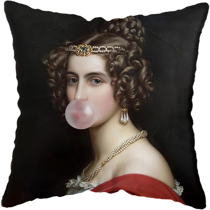 Huse de pernă pictură cu figuri amuzante europene clasice, husă de pernă, decor pentru casă, figură amuzantă suflând bule, huse de pernă
