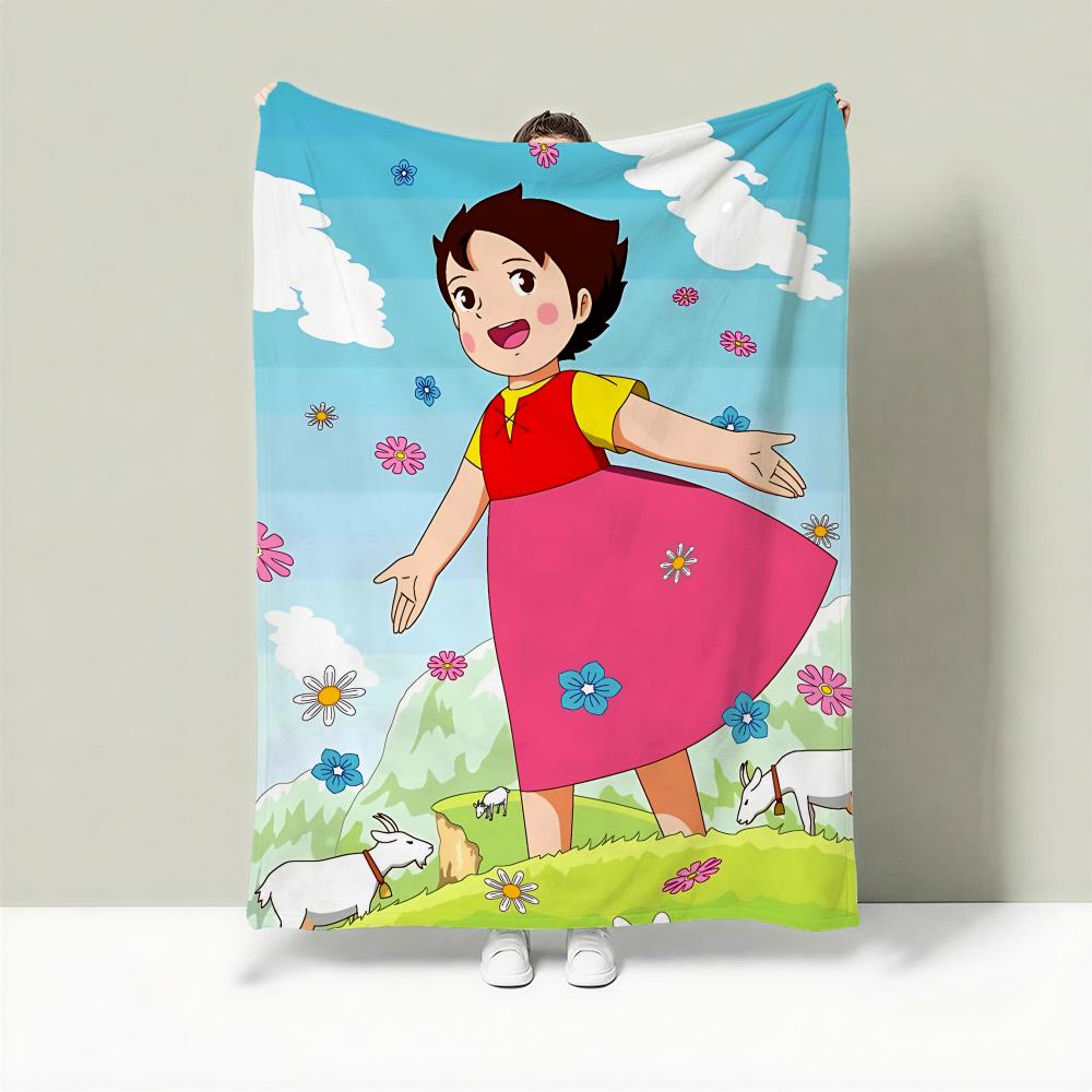 Cartoon H-Heidi, Girl of the Alps Throw Lightweight 240g Flannel Blanket Soft Skin-friendly for Summer Cooling