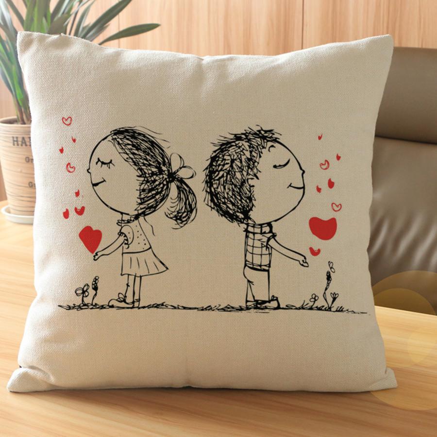 Couples Minimalist Creative Love Cotton Linen Cushion Cover Valentine Gifts Home Decorative Seat Sofa Throw Pillow Case Cojines