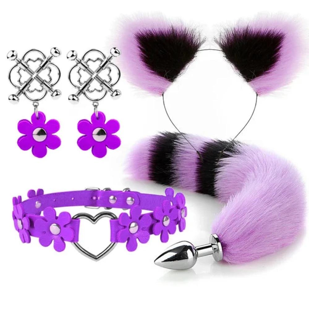 Cute Fox Tail Anal Plug Cat Ears Headbands Set Adult Toys For Women Butt Plug Tails