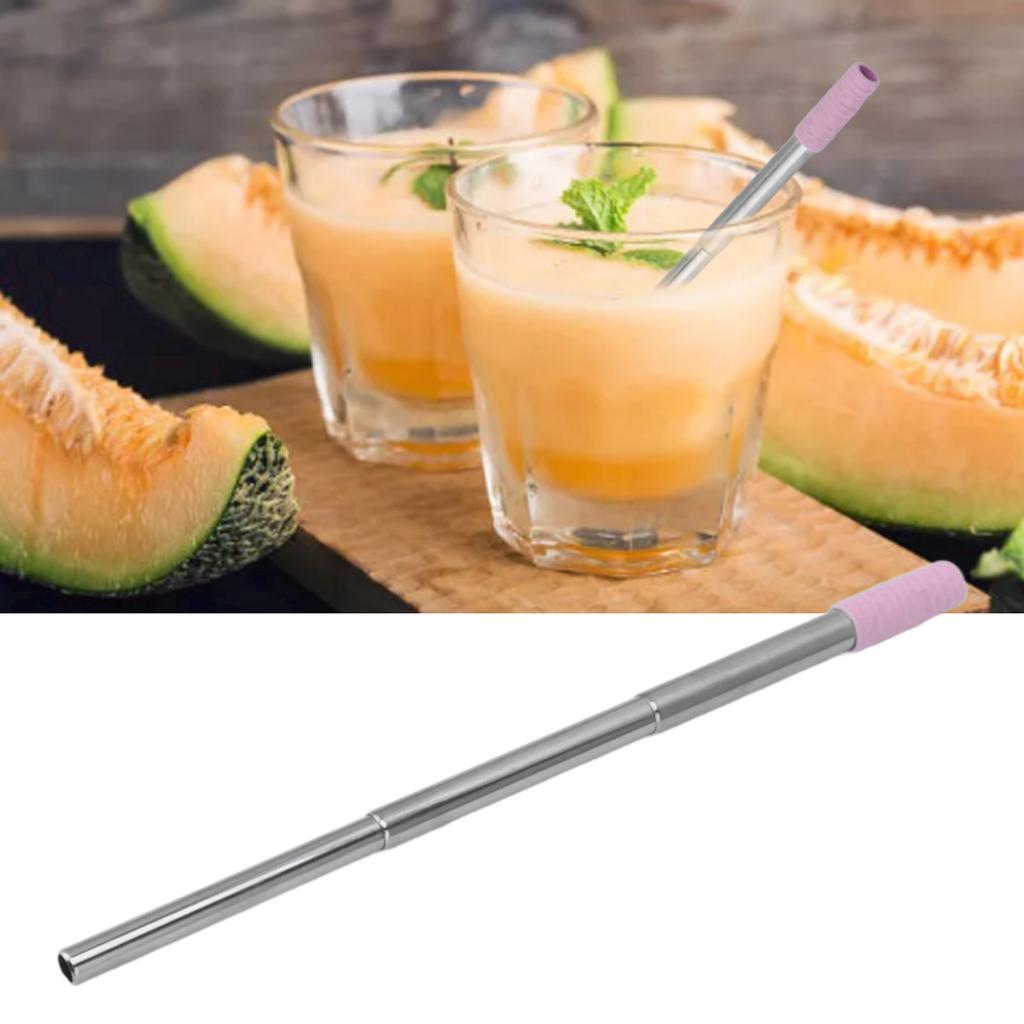 Collapsible Stainless Steel Drinking Straw Reusable Metal Straw with Cleaning Brush for Travel Work Purple