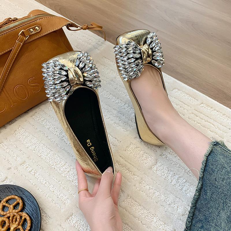 Fashion rhinestone silver French square head flat sole shoes women's summer 2025 new with skirt retro Mary Jane shoes