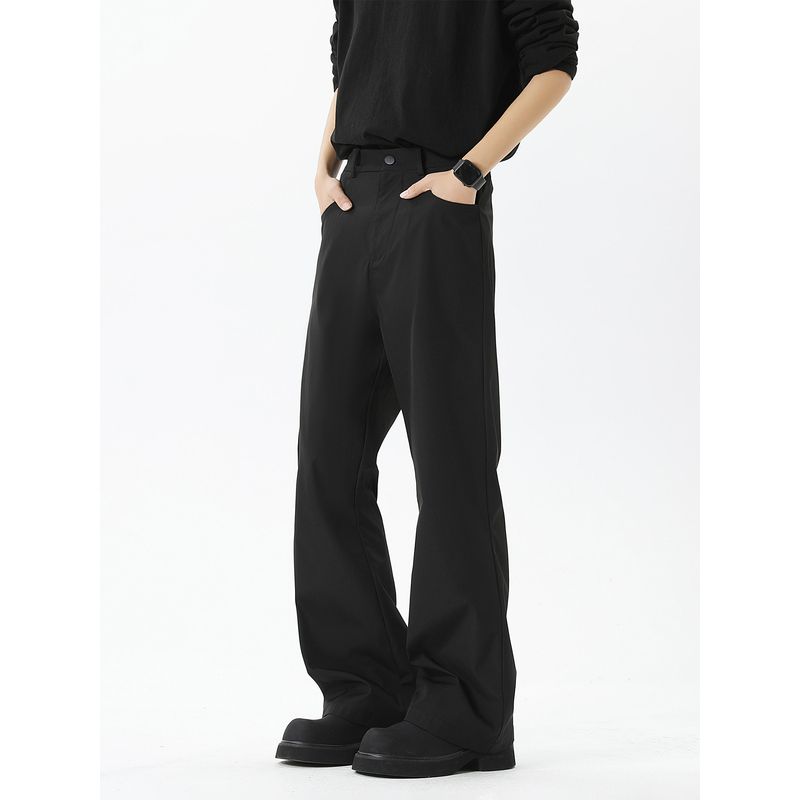 51 Hip-Hop Trendy Vintage-Style Solid Color Straight-Leg Long Pants for Men, Winter American-Style Loose Drape Versatile Fleece-Lined Casual Pants