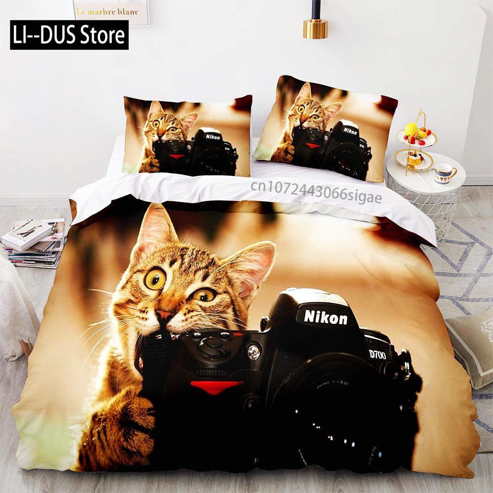 Svart katt Sängkläder Set Enkel Tvilling Full Queen King Size Söt katt Sängset Vuxen Barn Sovrum Påslakan Set 3D-tryck Husdjur 048