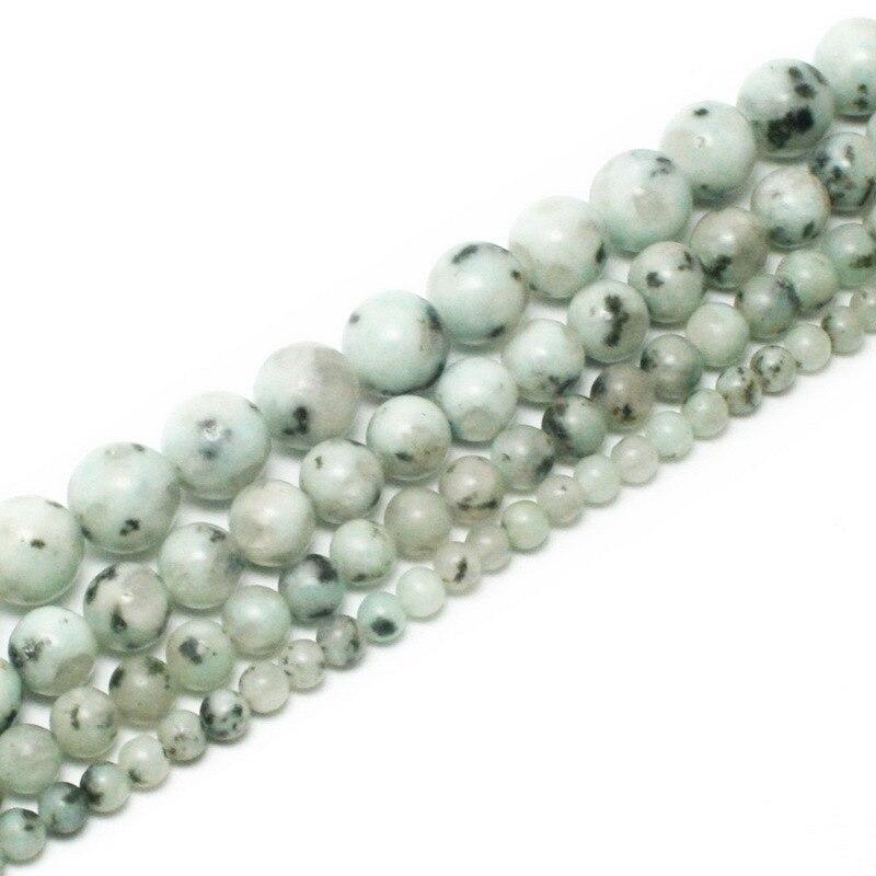 Natural Stone Smooth Tian Shan Round Loose Beads For Jewelry Making Green Black Dot Semiprecious DIY 4-10mm Bracelet Accessories