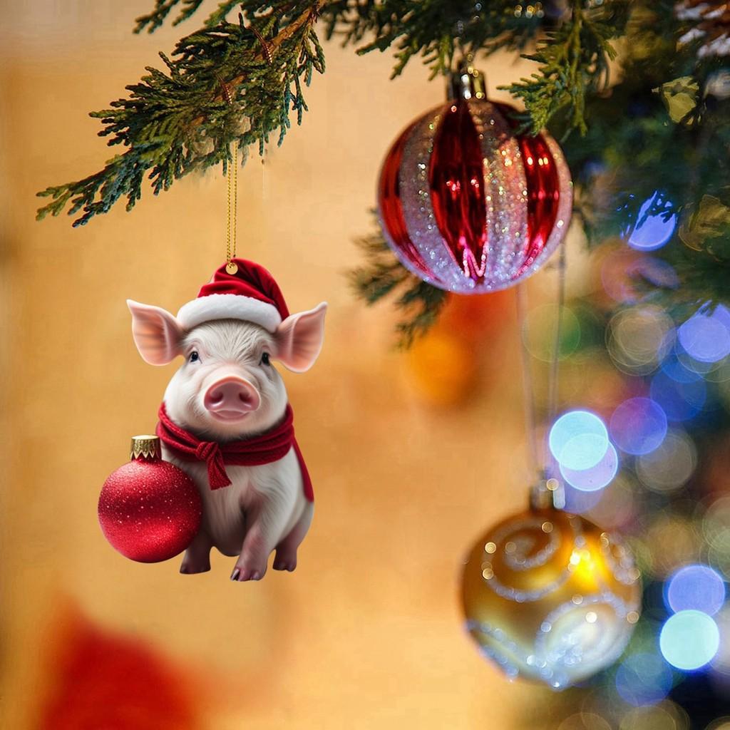 Cartoon Pig Festive Acrylic Pendant Cute Christmas Decoration For Vehicle Interiors