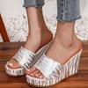 Fashion Fashion Stripe Print Thick Bottom Slippers Women New Wedge Chunky Platform Sandals Woman Summer Daily High Heel Slides Female