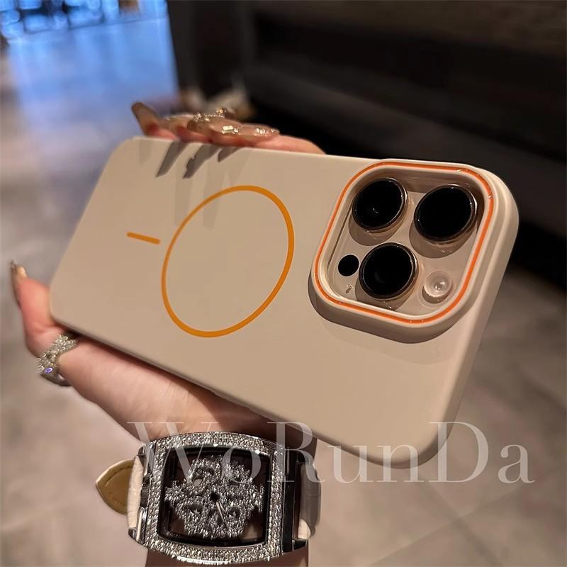 Applicable to iPhone16 contrasting color frame magnetic suction mobile phone case Apple 15promax thin ring skin feeling ultra-thin protective case