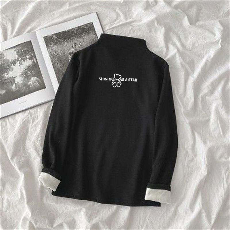 Jednodílná flaneletová košile s polovysokým límcem pro dámský podzimní a zimní styl Plyšová zahuštěná teplá podšívka Top s dlouhým rukávem