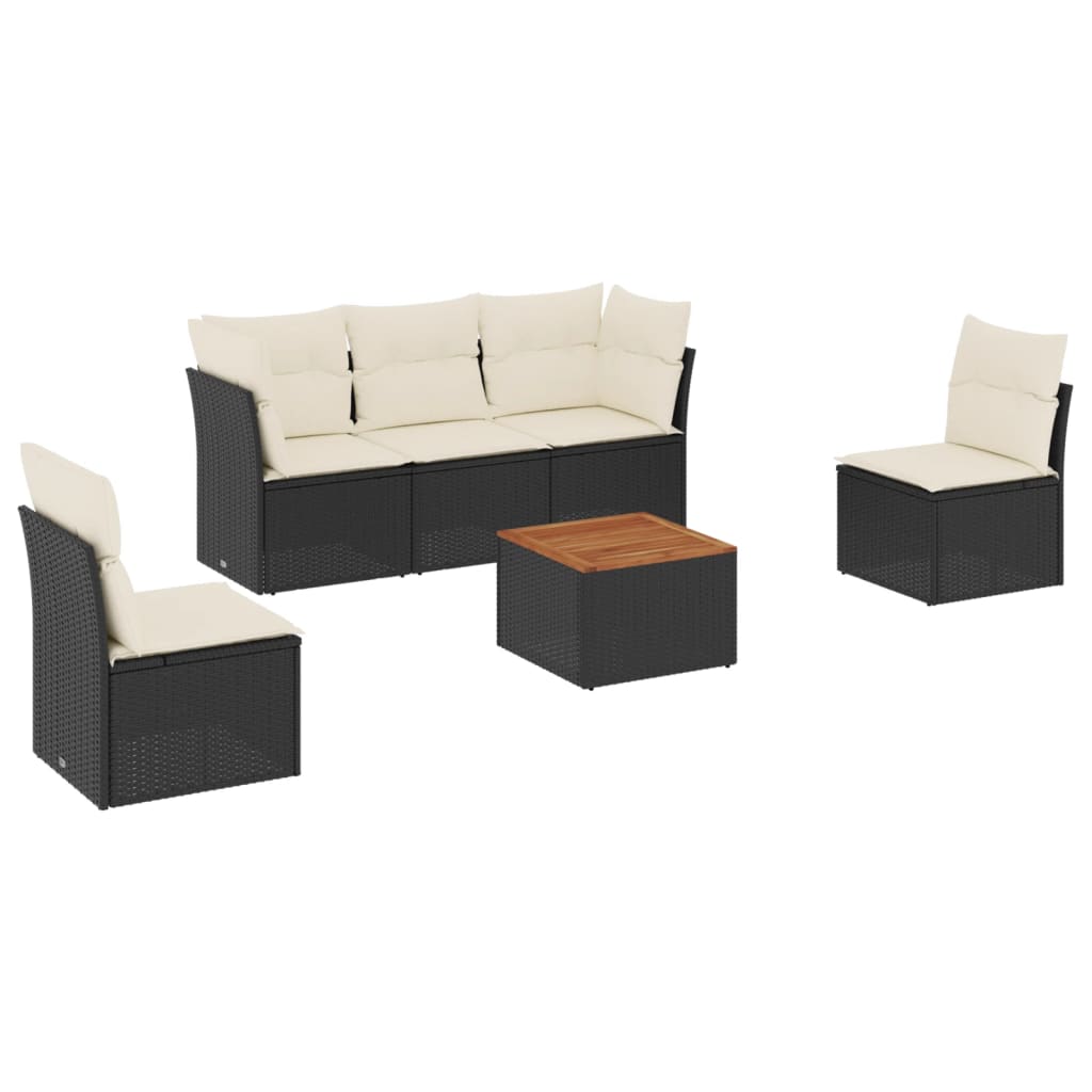 Vidaxl 6-Cz. Set di Mobili da Giardino con Cuscini, Polyrattan Nero