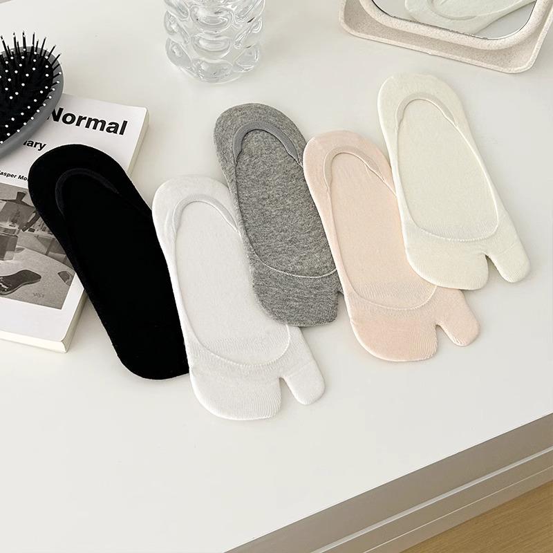 5pairs Fashion Invisible Non-slip Low Cut Boat Sock Solid Comfortable Breathable Two Finger Socks Summer Thin Cotton Tabi Socks