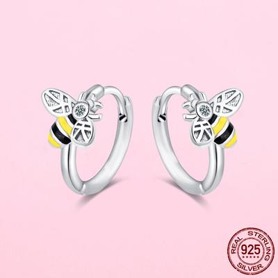 Oryginalny Design Kolczyk Srebro 925 Mały Świeży Diament Pszczoła Słodkie Zwierzę Kolczyki Kobiety Biżuteria Prezent dla Przyjaciół Żony