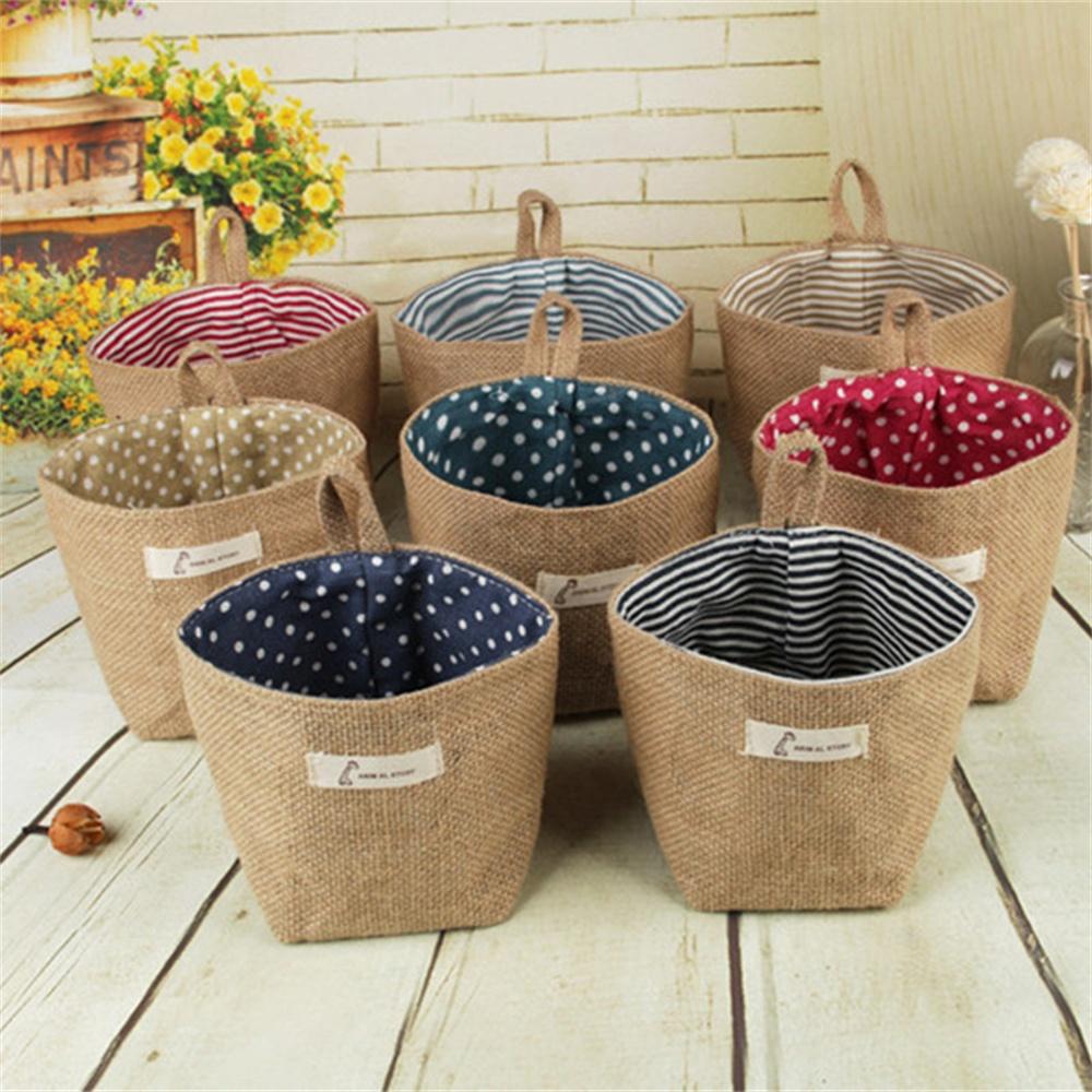 

Vintage Wicker Foldable Hanging Desk Sundries Laundry Clothes Cosmetic Storage Organizer Bin Linen Storage Baskets Home Decor