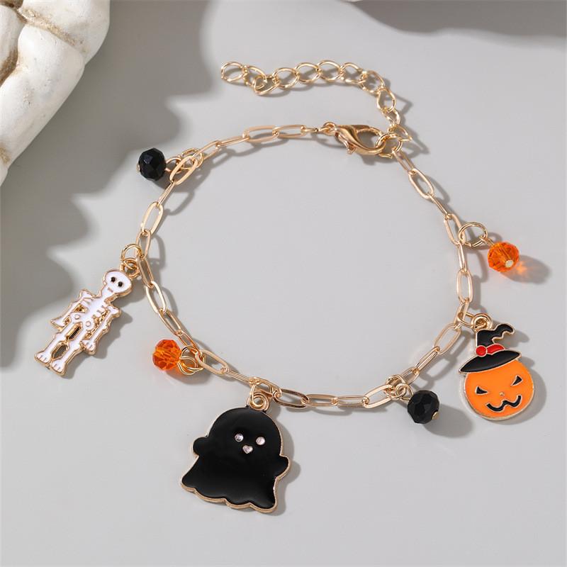Halloween Themed Kids Accessory Zinc Alloy Leather Geometric Pumpkin Bat Ghost