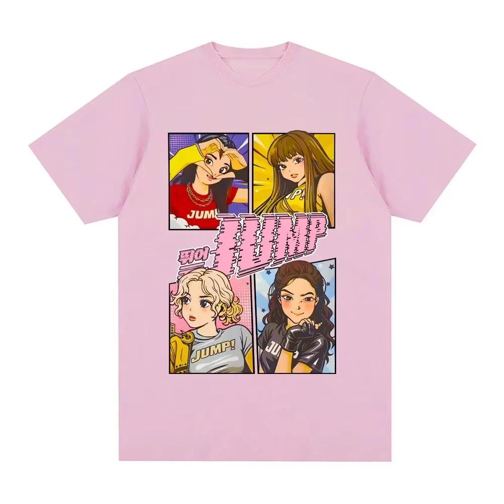 Black and Pink Dance Single Print T-shirt Korean Fashion Trendy Girl Group Anime Pattern Cute Short-sleeve Summer T-shirt Tops L
