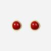 Real 925 Silver 14K Gold Red Bead Geometric Mini Stud Earrings For Women Classic Fine Jewelry Light Accessories