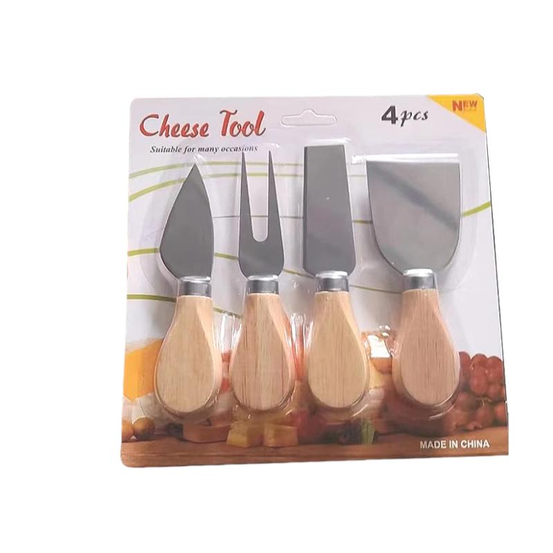 

4PCS Stainless Steel Cheese Knives Set Wood Handle Cheese Cutter Butter Knife Spatula Fork Kitchen Utensils for Home Hotel