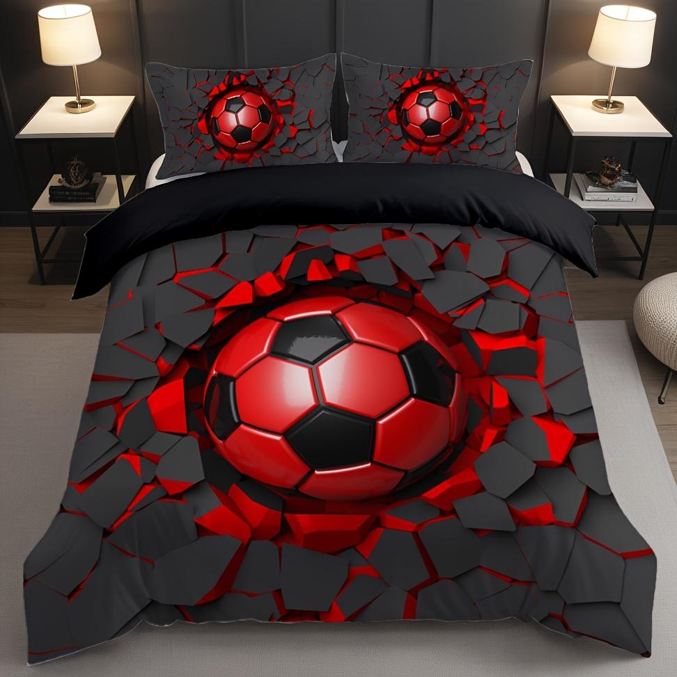 

2/3Pcs Soccer Ball Duvet Cover Set, 3D Shattered Strike Cement Wall Print, University Football Sports League Bedding with Pillow EU Twin(135x200cm)