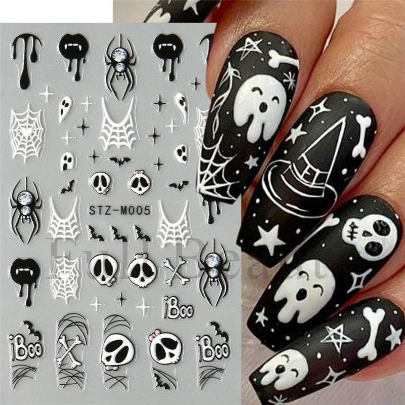 New nail art stickers Halloween micro-engraved love spider web spider skull funny cartoon nail art stickers