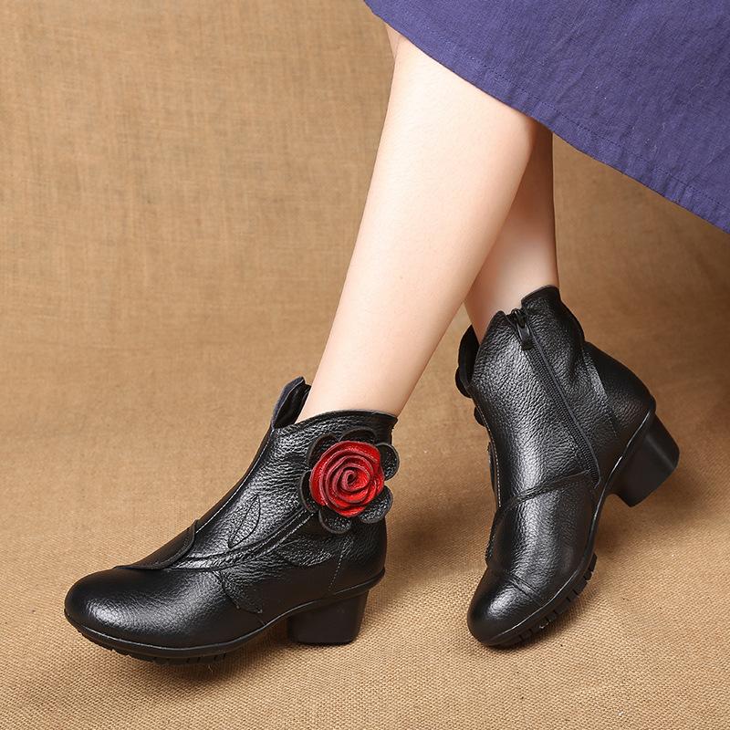 3cm Neue mittelhohe Damenstiefel für Herbst und Winter handgefertigte ethnische Damenschuhe mit dickem Absatz und Baumwollstiefel 35 white