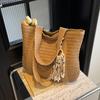 Summer Luxury Straw Woven Tote Bag Large Capacity Casual Tassel Handbag Fashion Beach Travel Shoulder Bag for Women