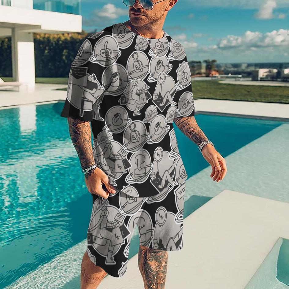 Sommer Herren T-Shirt Shorts Jogginganzug Persönlichkeit 3D Gedruckt Übergroß Herren Kleidung Outfits O-Ausschnitt Lässig Trainingsanzug 2-teiliges Set