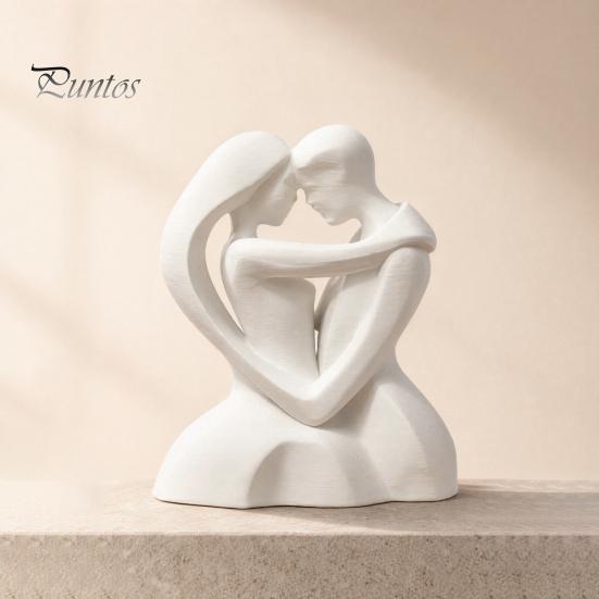 Durable One-piece Ornament 3D Printed Hugging Couple Heart-Shaped Sculpture, Romantic Embrace Figurine with Matte White Finish, Creative Art