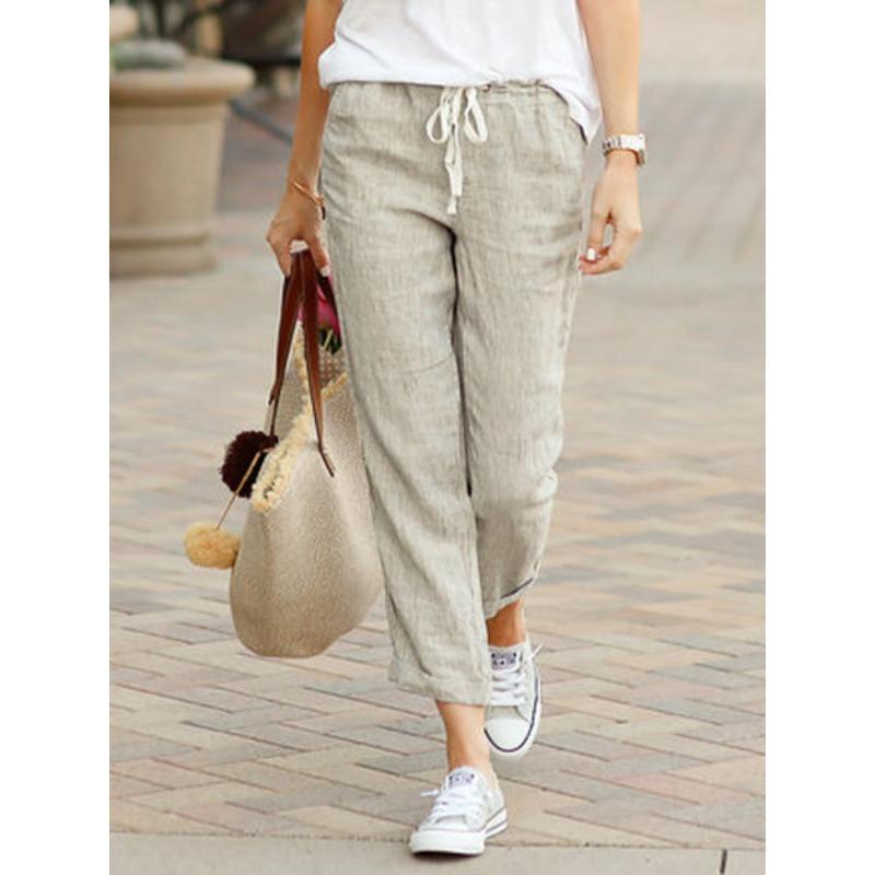 IHUASU Women's Fashion Casual Solid Color Print Pants & Capris