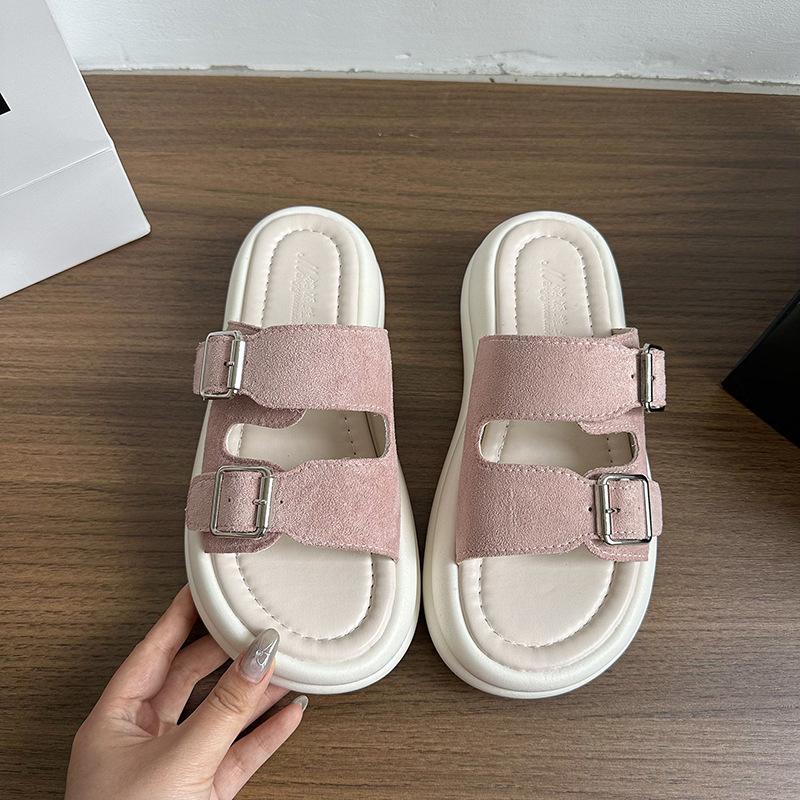 Thick bottom heightening cool slippers women's summer wear 2025 new fashion versatile muffin temperament beach one-word slippers