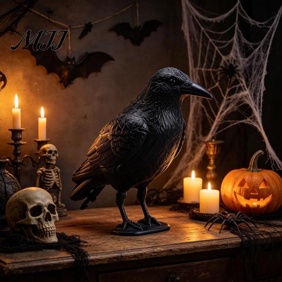 Window Decoration Crow Realistic Design Ornament, with Feather Texture Statue Texture, Stable Base Waterproof Sun-Resistant Gothic