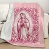 Virgin Mary And Roses Blanket Soft Religious Blanket Cozy Couch Throw Blanket for Bed Home Decor Christian Prayer Meditation Use